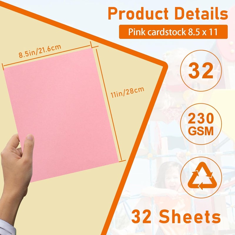 Guakicae 32 Sheets Pink Cardstock 8.5 x 11 Printer Paper, 80lb Premium Paper Card Stock for DIY Cards Making, Scrapbooking, Invitations, Thank You Cards, Anniversary - Image 2